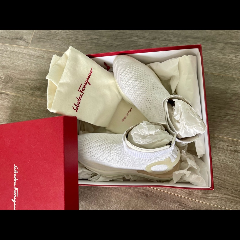 Ferragamo gardena white sock sneaker